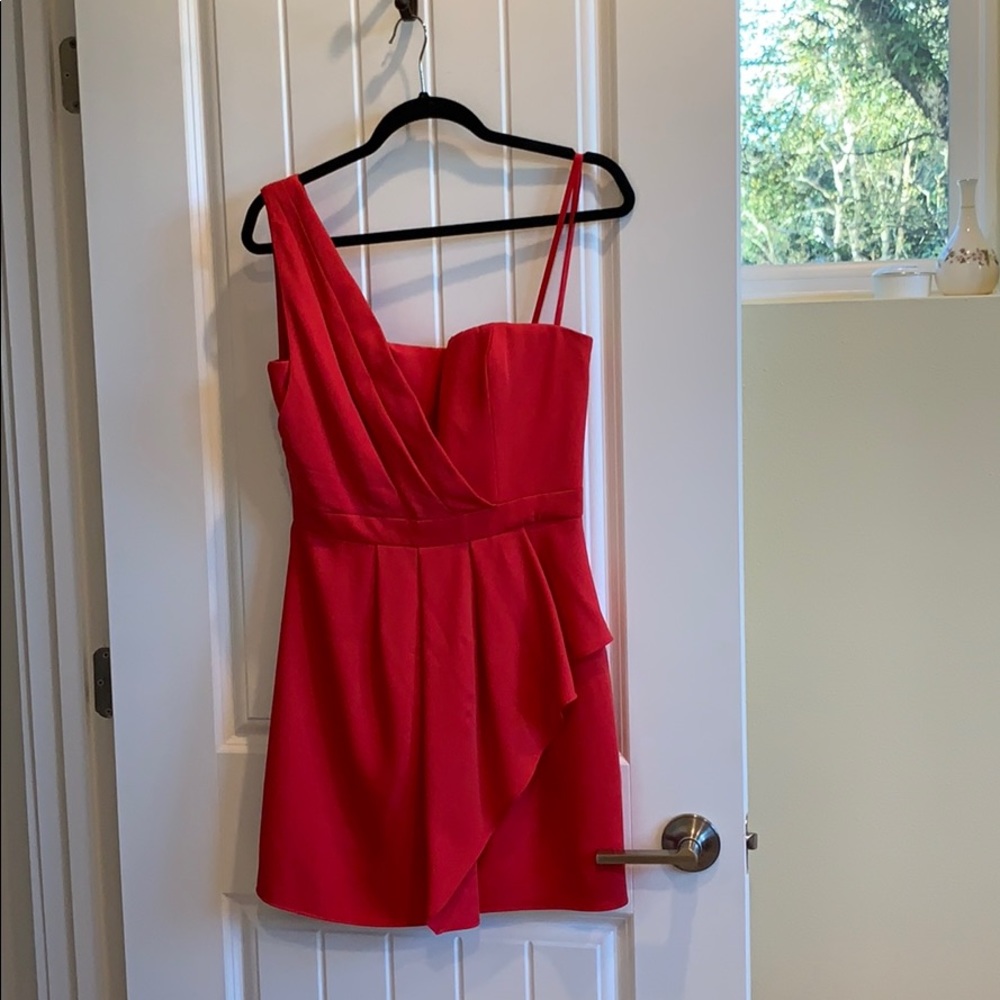 BCBG Max Azria red one shoulder dress